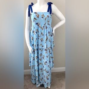 Blue floral tiered dress